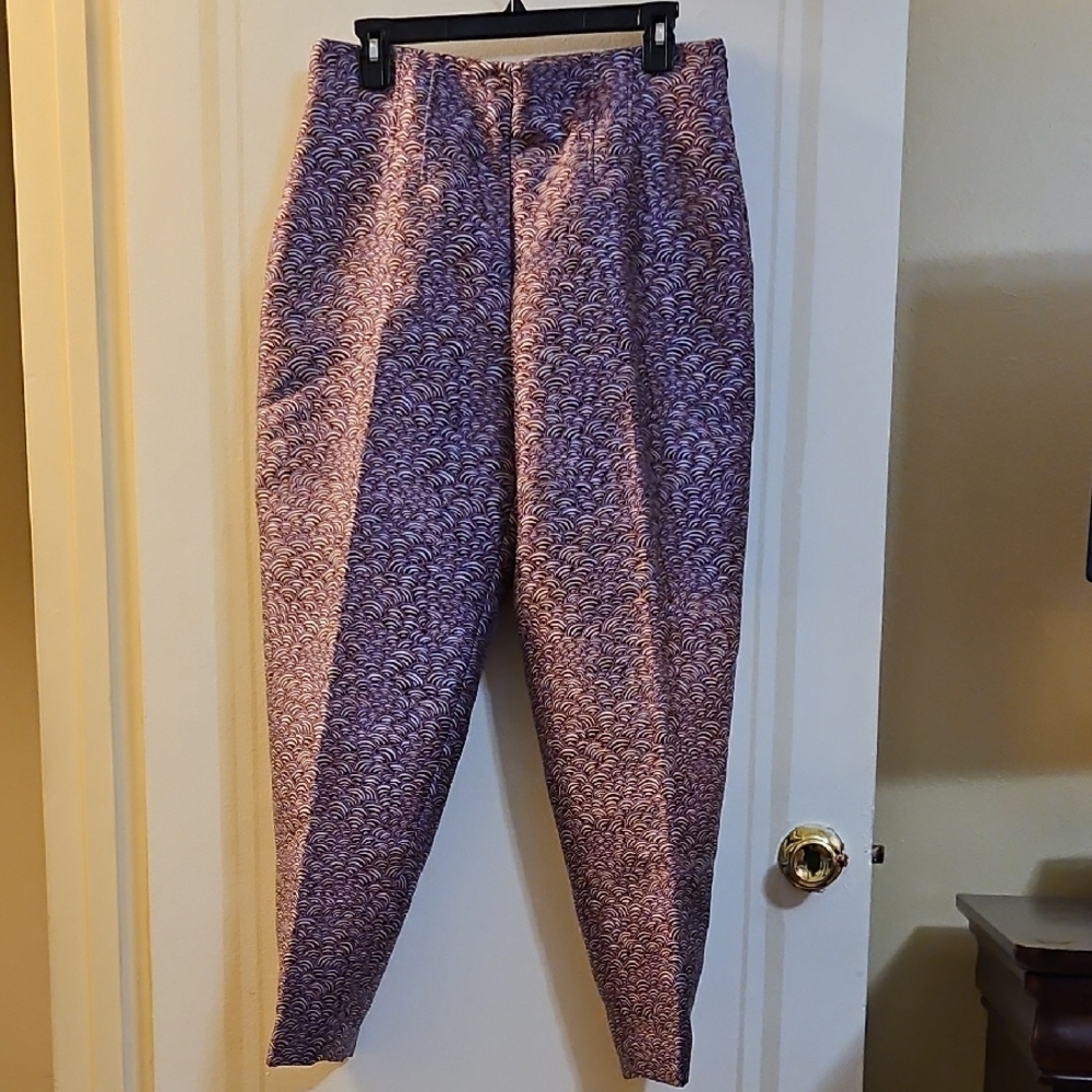 Kate Spade Purple, Grey, and Blue Patterned Fabric Evening Pants